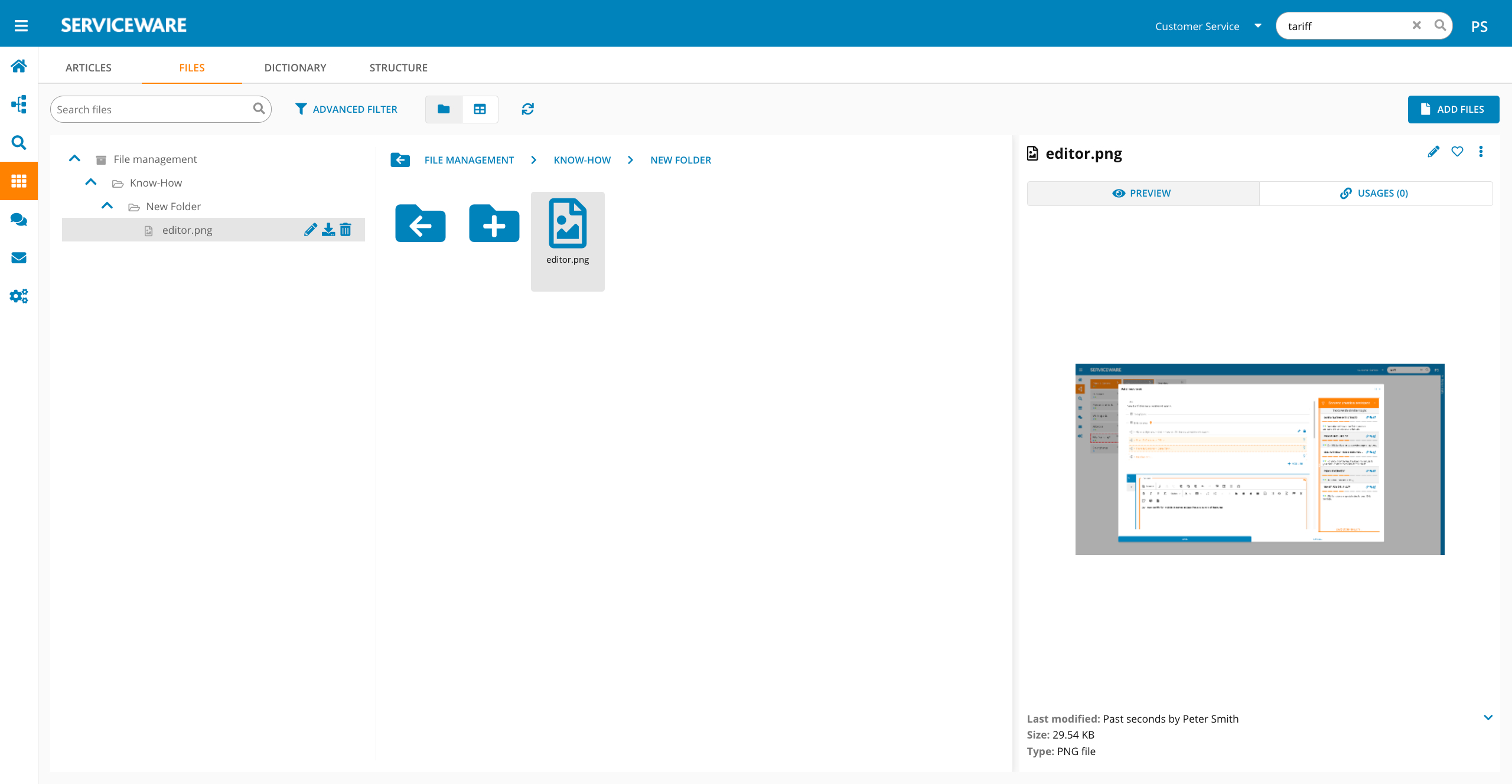 screenshot of Serviceware Knowledge
